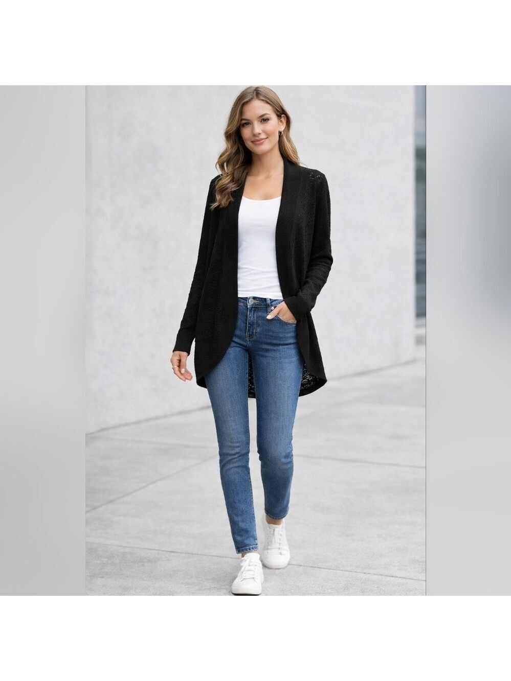 LC Lauren Conrad Black Cardigan Lightweight Rounded Hem Casual Layering